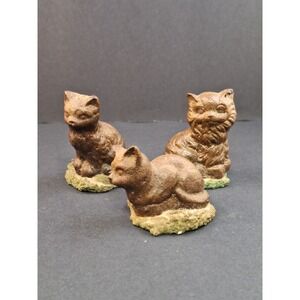 Lot Of 3 Cow Patty Critters Vintage Folk Art Cat Figurine 1990s Stickered X3 Set